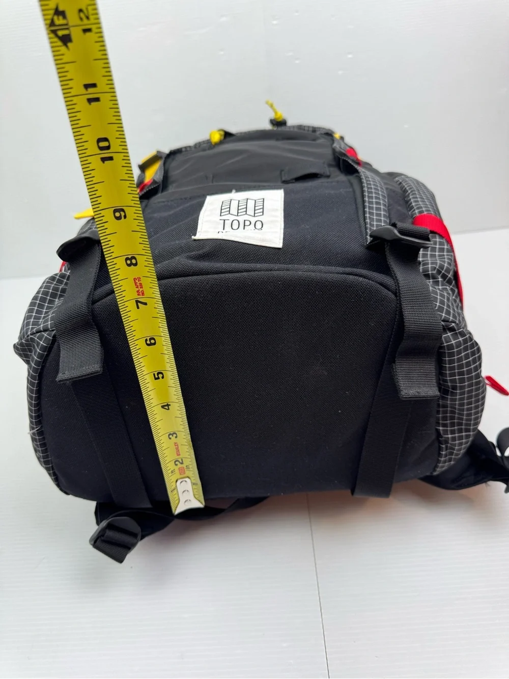 Topo Designs Mountain Pack 28L Backpack Black Yellow Gridstop Technical Hiking